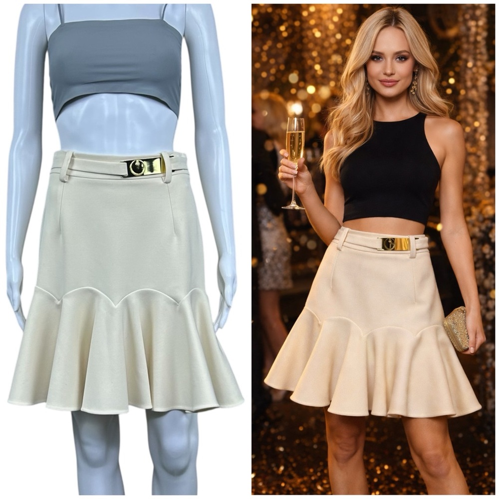 Roberto Cavalli Class A-Line Flared Skirt Size 6 Snake Gold Belt Cocktail Party